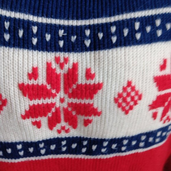 Men's Large Vintage Sweater 1970's Nordic Style Knit Snowflake Red White Blue - Picture 3 of 10